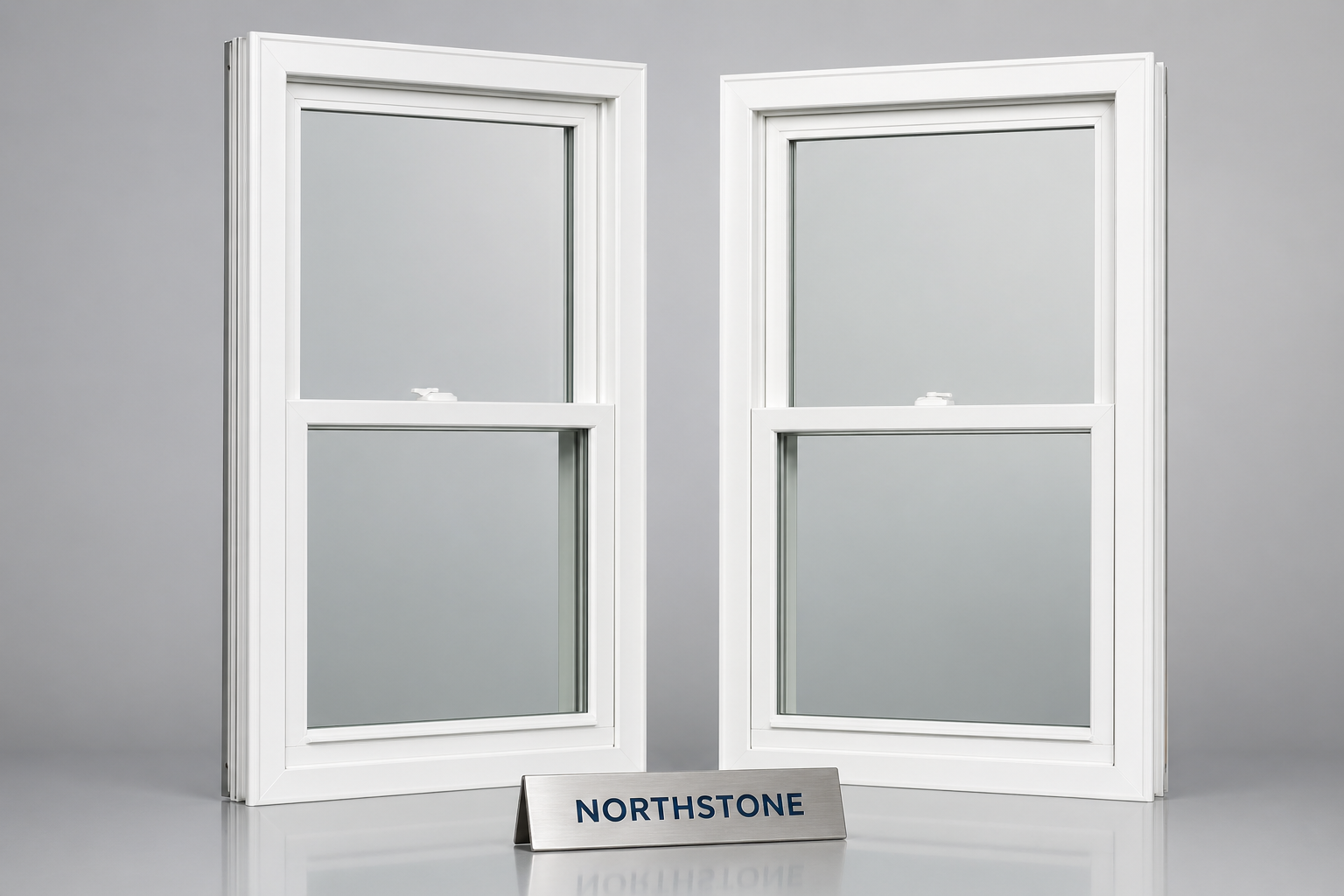 Northstone vinyl replacement window units ready for measurement scheduling